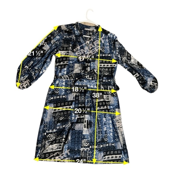NY Collection Belted Shirt Dress | Size L | Blue & Black Patchwork Print - Picture 6 of 7